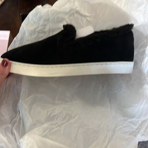 Brand new!!! Size 7 The Swift - Black Faux Fur slides